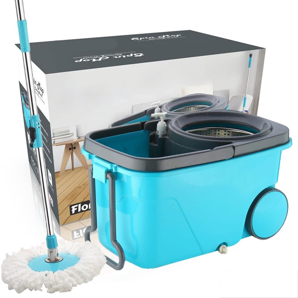 Heavy Duty Microfiber Spin Mop With Plastic Bucket (Multicolor)