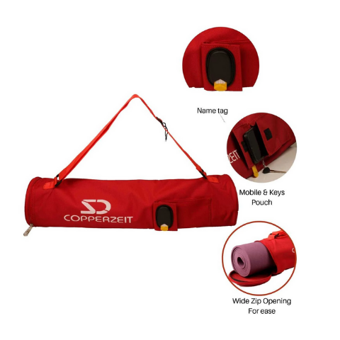 YogaMat Carry Bag with Pouch and Name Tag I Red